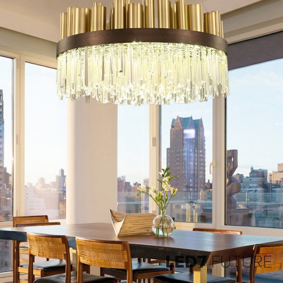 Loft Industry Modern - Gold Tubes & Glass Chandelier